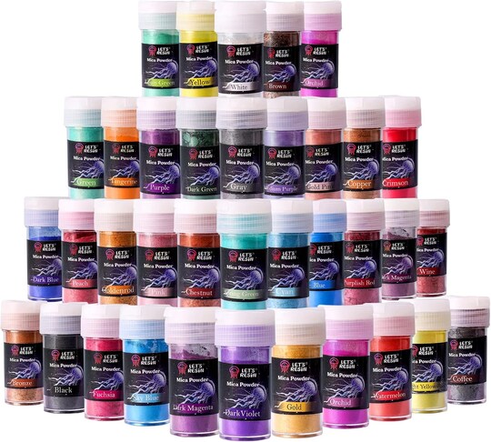 LET'S RESIN; LET'S RESIN 36 Colors Mica Powder, Mica Pigment Powder for Epoxy Resin/UV Resin, Natural Colorant Dye for Soap/Candle Making, Lip Gloss,Nail Polish, Slime and Bath Bomb; Category:Pigment Powders; Image:1